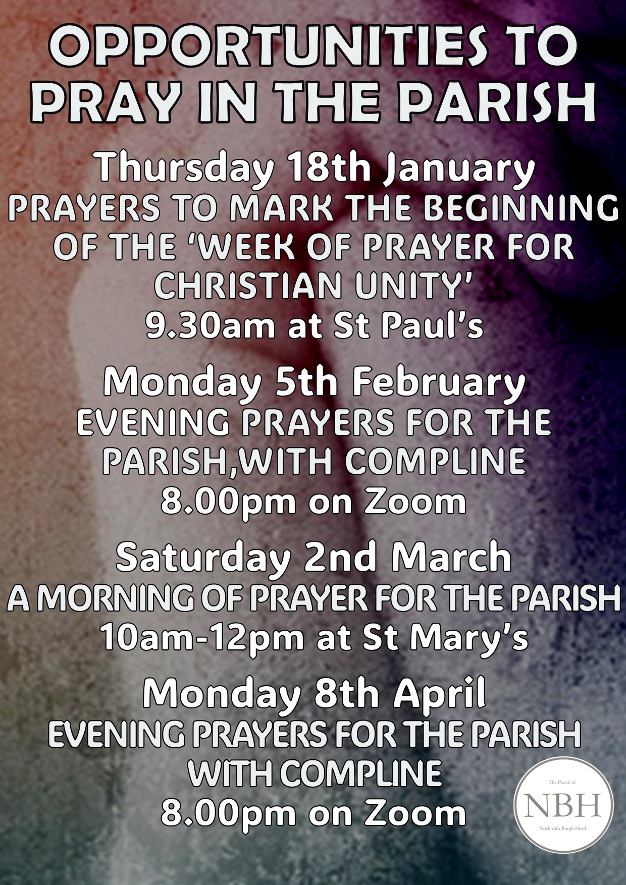 Prayer Opportunities Jan-Apr 2
